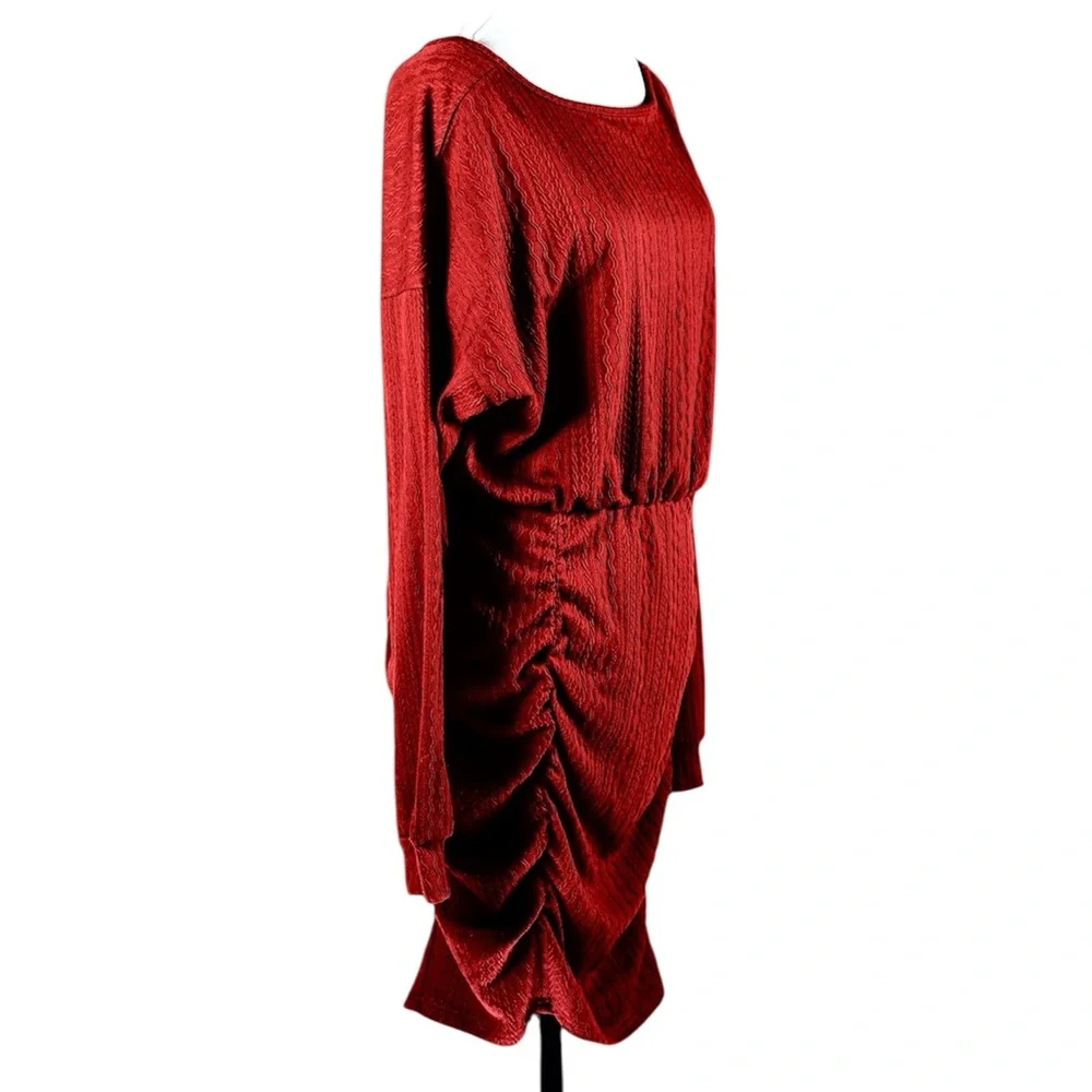 LI&QI Red Ruched Long Sleeve Bodycon Dress – Size L - Picture 6 of 15